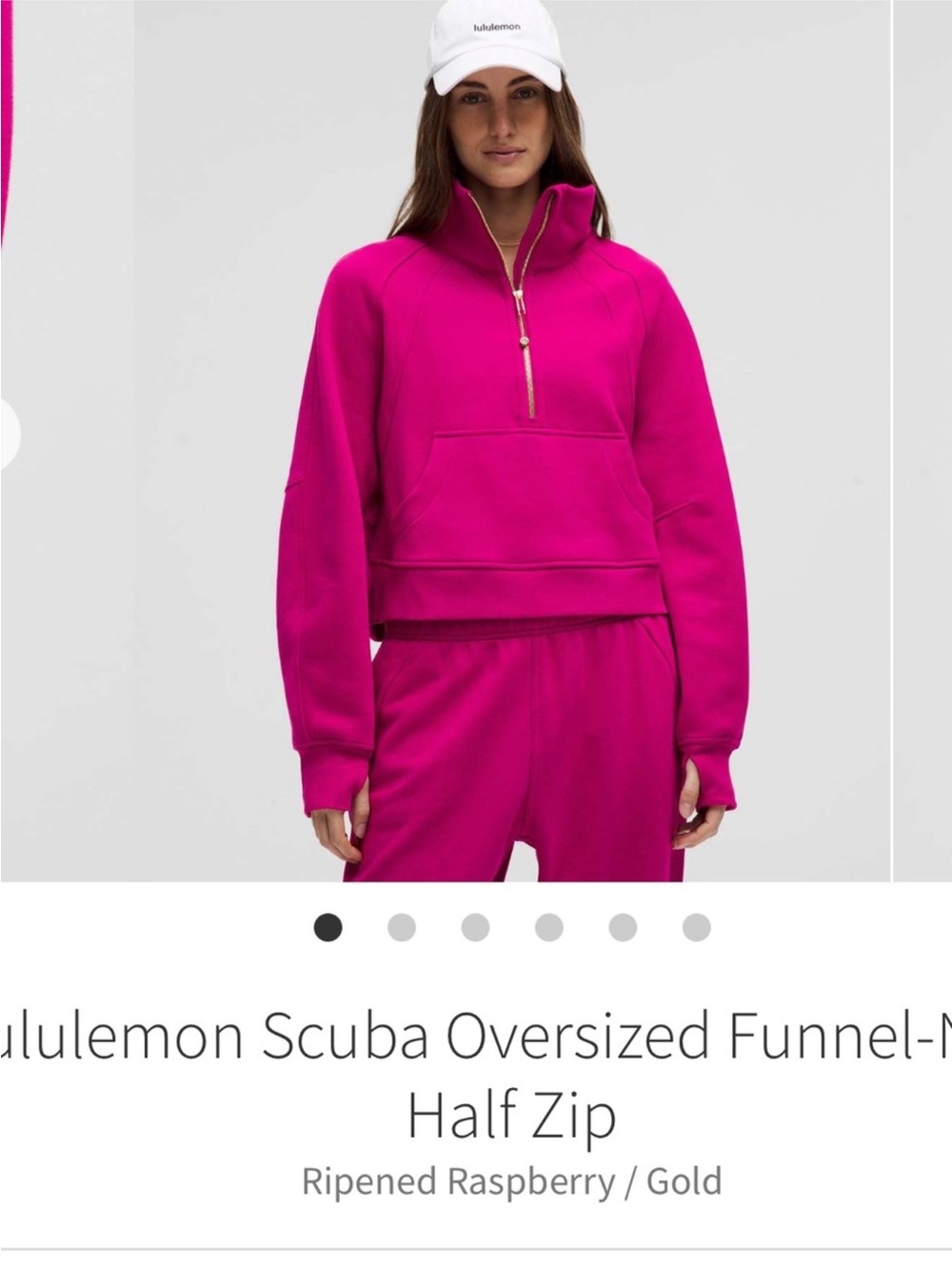 Lululemon Scuba Oversized Funnel Neck Half Zip Ripened Raspberry/Gold Sz XS/S